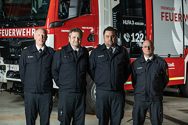 Das neue Kommando der Feuerwehr Mödling v.l.nr. VI Thomas Stöhr, ABI Werner Hauser, OBI Peter Kolar und OV Georg Fröschl